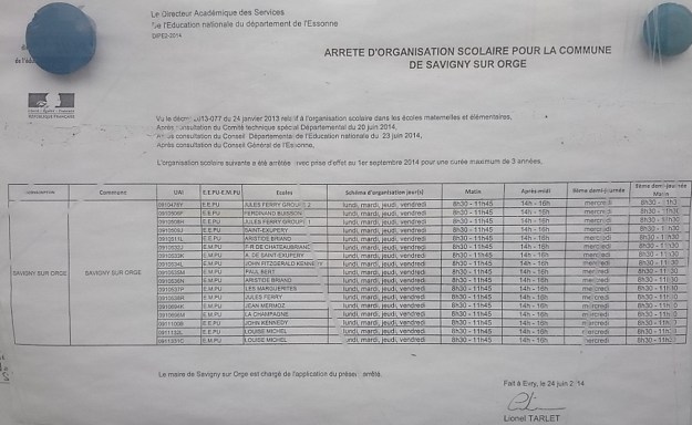 arrêté-organisation-Réforme-Rythmes-Scolaires-Savigny-sur-Orge