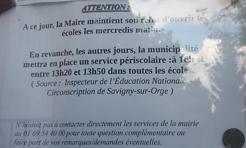 Rythmes scolaires à Savigny-sur-Orge : le Maire dit toujours&nbsp;NON
