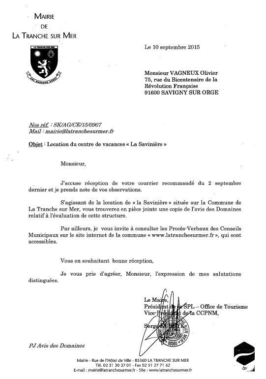 La mairie de La-Tranche-sur-Mer m&rsquo;a répondu, à&nbsp;côté…