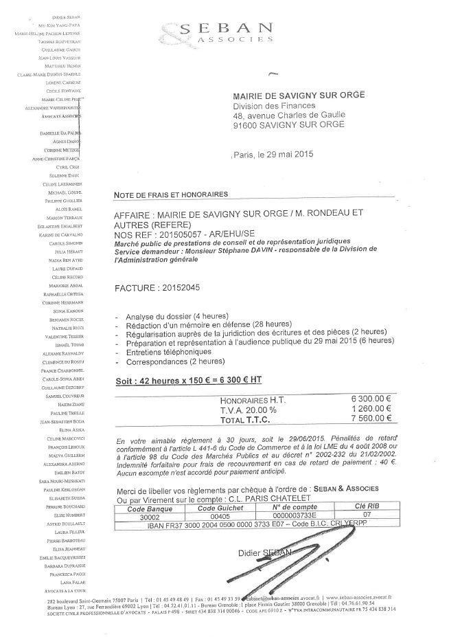 Me Didier SEBAN prend 150 € de l&rsquo;heure de travail en&nbsp;honoraires