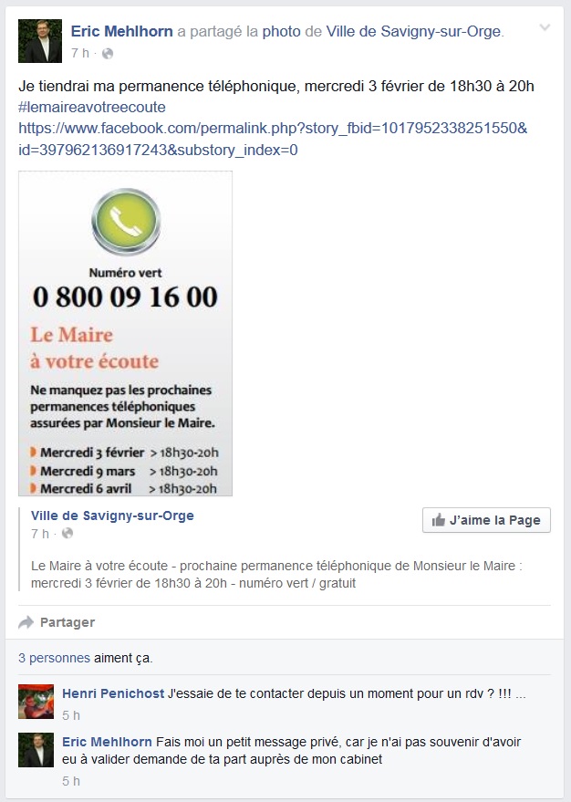 Prendre rendez-vous avec Éric MEHLHORN, maire de Savigny-sur-Orge