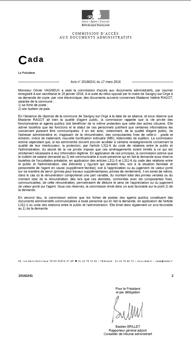 L&rsquo;avis Valérie RAGOT : la CADA rend un avis favorable dans l&rsquo;affaire Valérie&nbsp;RAGOT