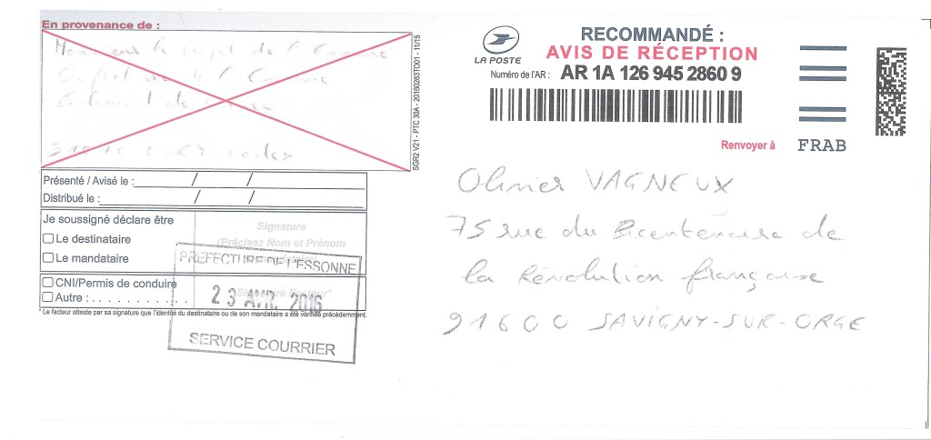 La Préfecture de l&rsquo;Essonne émet désormais des faux ; on ne peut donc compter sur personne&nbsp;!