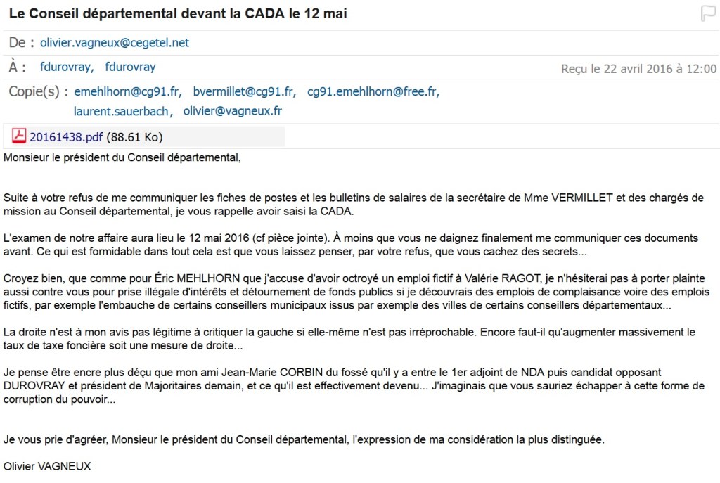 Le Conseil départemental de l&rsquo;Essonne devant la CADA le 12 mai&nbsp;2016