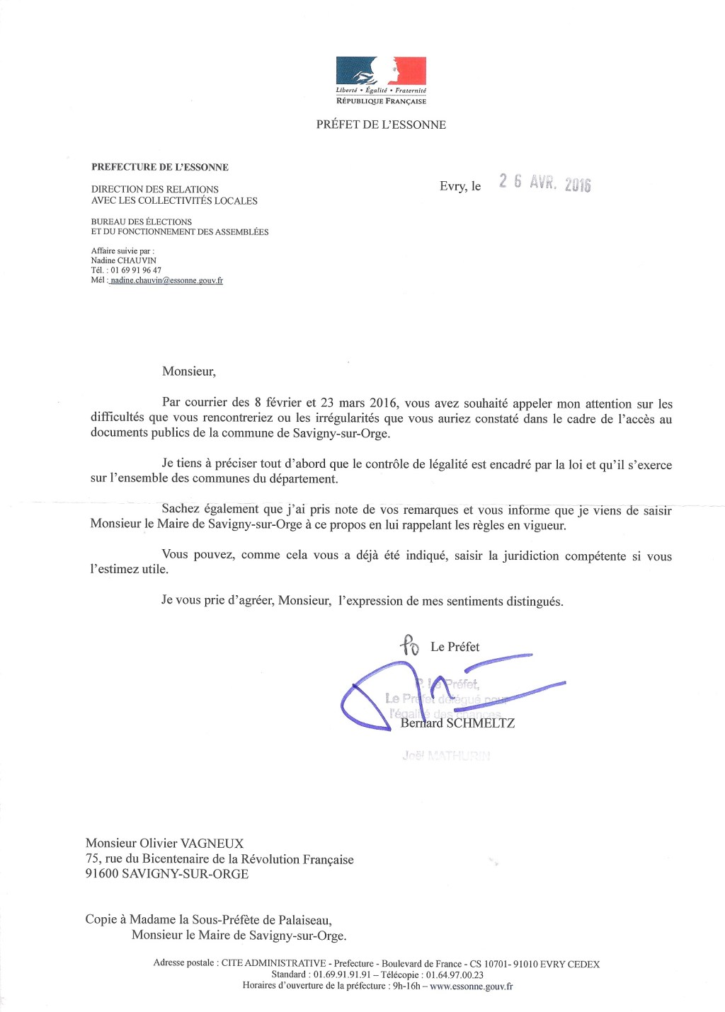 Le Préfet de l&rsquo;Essonne écrit à Éric MEHLHORN pour le rappeler à la&nbsp;Loi