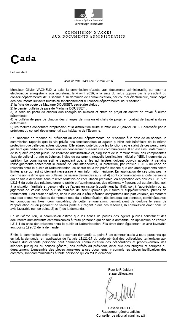 Quand le Conseil départemental de l&rsquo;Essonne détourne la doctrine de la&nbsp;CADA