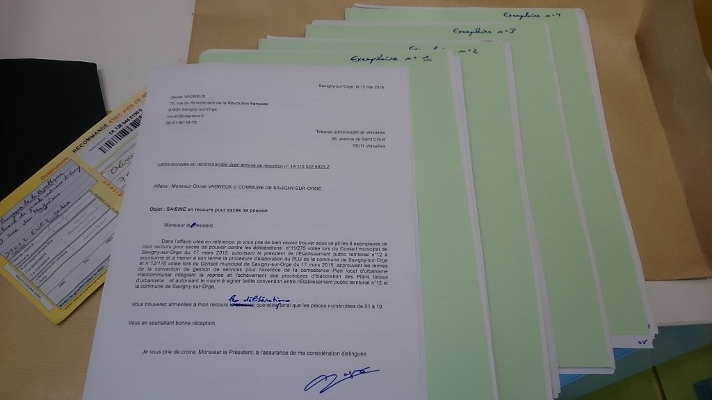 Mon recours contre les délibérations relatives au Plan local d&rsquo;Urbanisme de Savigny-sur-Orge