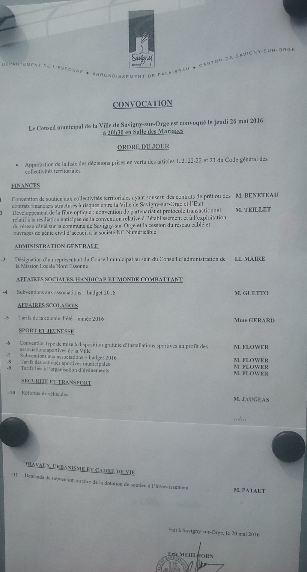 Les enjeux du Conseil municipal de Savigny-sur-Orge du jeudi 26 mai&nbsp;2016