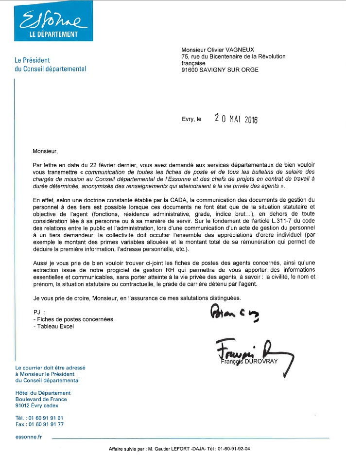 Comment François DUROVRAY s&rsquo;essaie de ne pas répondre à ma&nbsp;demande