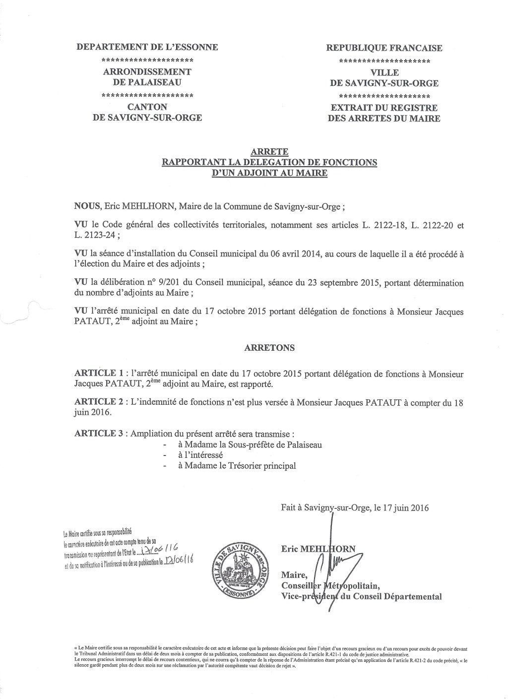 Le médiocre bilan du très lâche Jacques PATAUT (Savigny-sur-Orge)