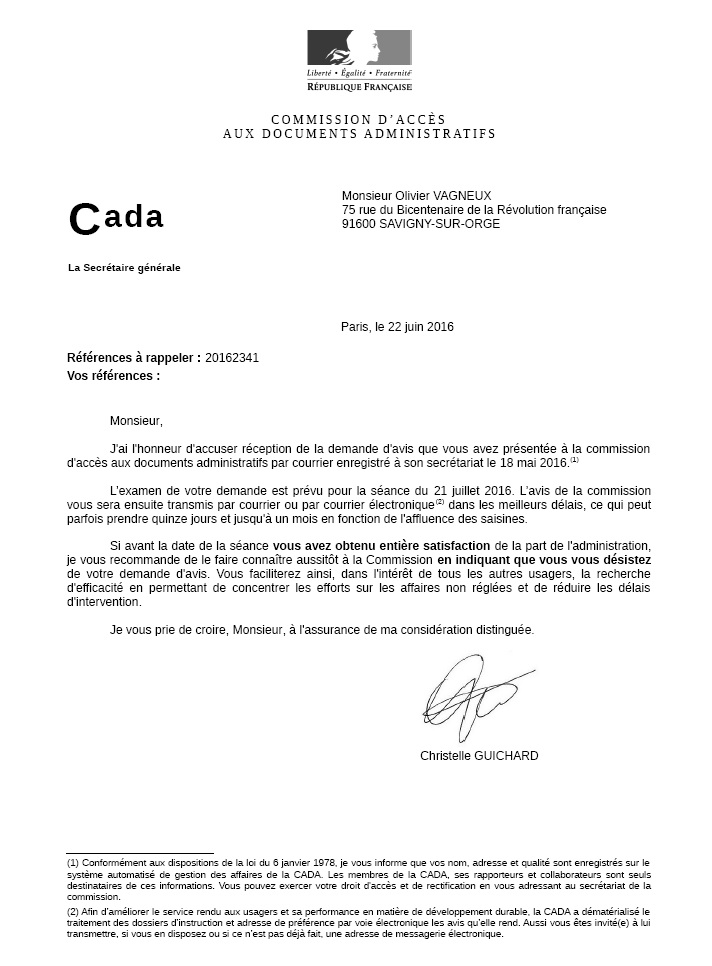 La CADA saisie sur la communicabilité des productions de Valérie&nbsp;RAGOT