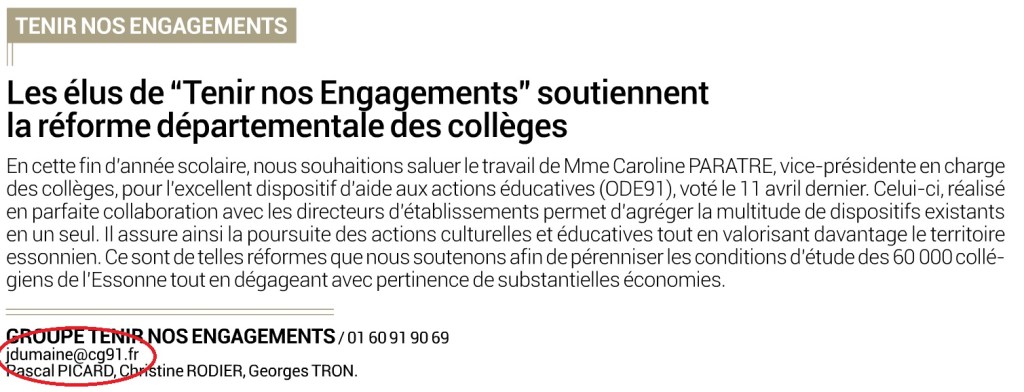 Déçu par le cumulard Julien DUMAINE, j&rsquo;écris au&nbsp;Département