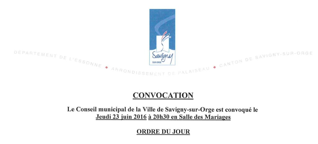 Des enjeux du Conseil municipal de Savigny-sur-Orge du 23 juin&nbsp;2016