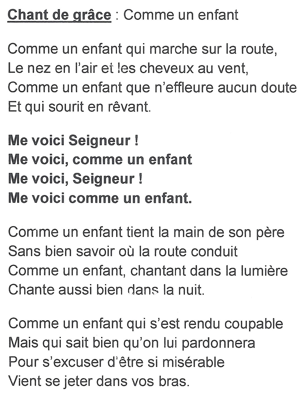 Comme un enfant, un chant chrétien réellement infantilisant