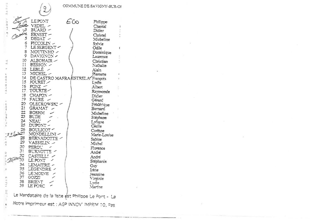 Archives : la liste écologiste de Philippe LE PONT en 1989 (Municipales, Savigny-sur-Orge)