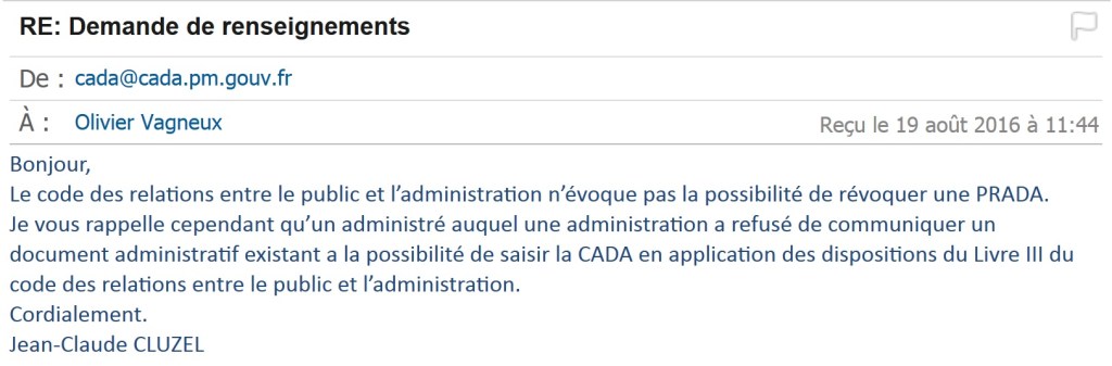 Non, la CADA ne peut pas révoquer une PRADA&nbsp;incompétente