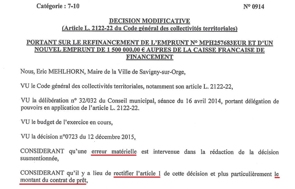 Savigny-sur-Orge : une &laquo;&nbsp;erreur matérielle&nbsp;&raquo; de 50 000 € (emprunts&nbsp;toxiques)
