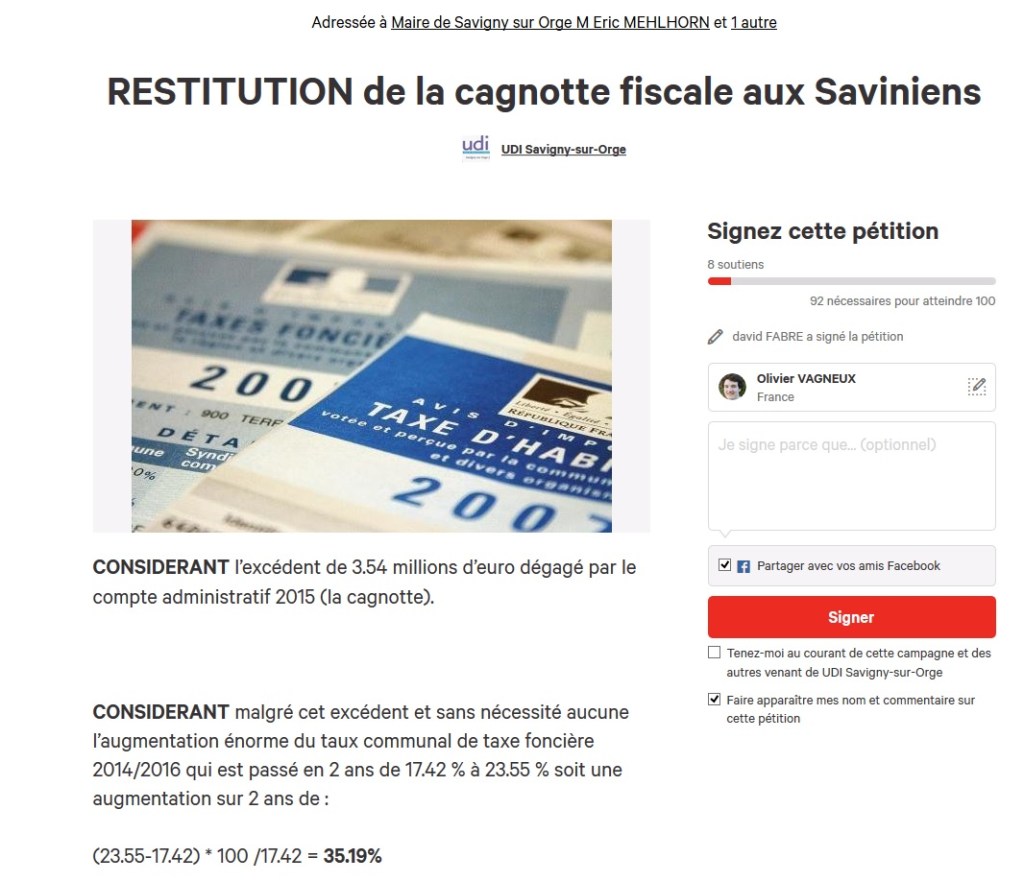 L&rsquo;UDI de Savigny-sur-Orge demande au maire de restituer &laquo;&nbsp;la cagnotte fiscale aux Saviniens&nbsp;&raquo;