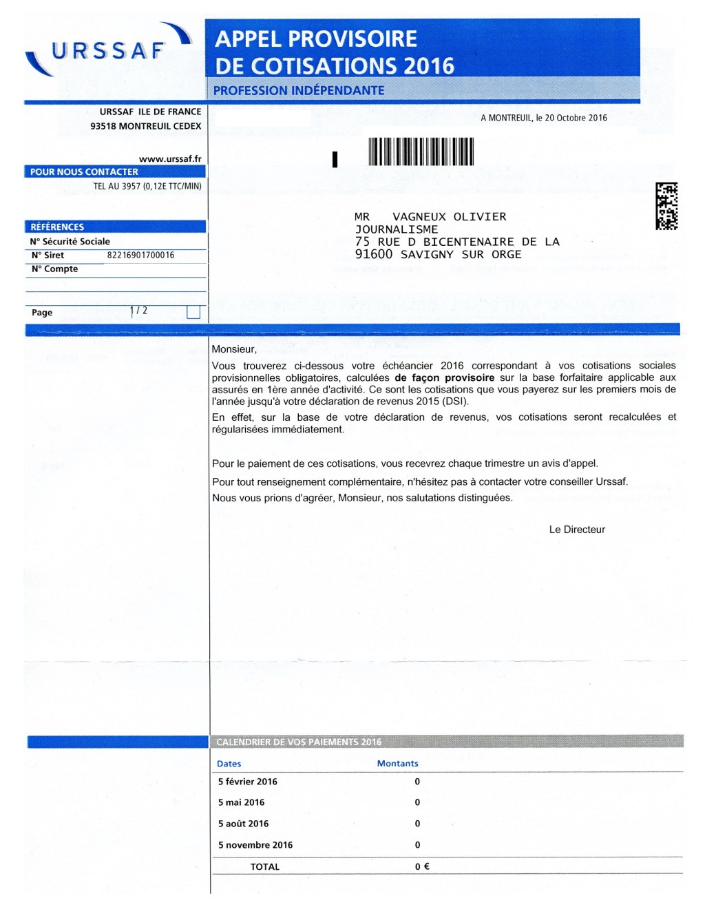 Transparence financière : mes cotisations sociales 2016 (Olivier&nbsp;VAGNEUX)