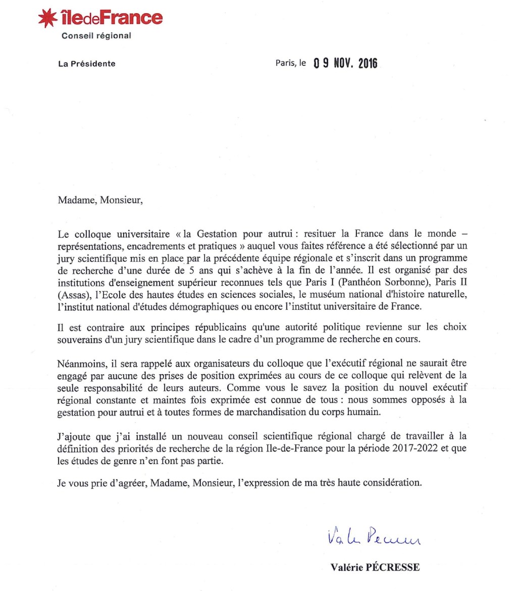 Valérie PÉCRESSE soutient la réflexion sur la GPA (les mères&nbsp;porteuses)