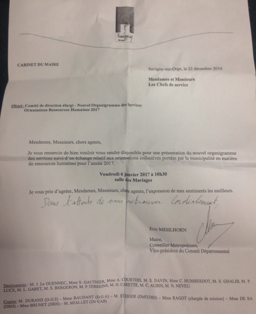 Savigny-sur-Orge élargit son comité de direction et refond son&nbsp;organigramme