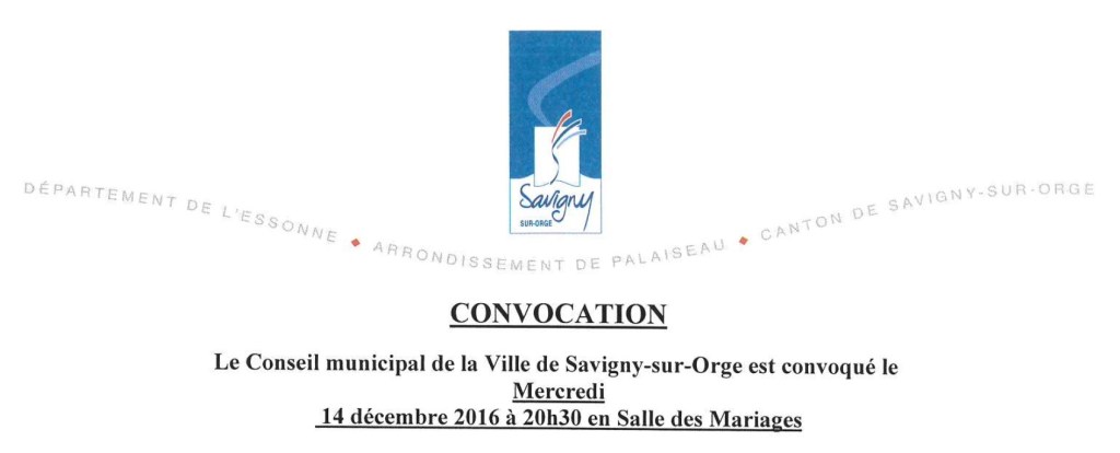 Des enjeux du Conseil municipal de Savigny-sur-Orge du 14 décembre&nbsp;2016