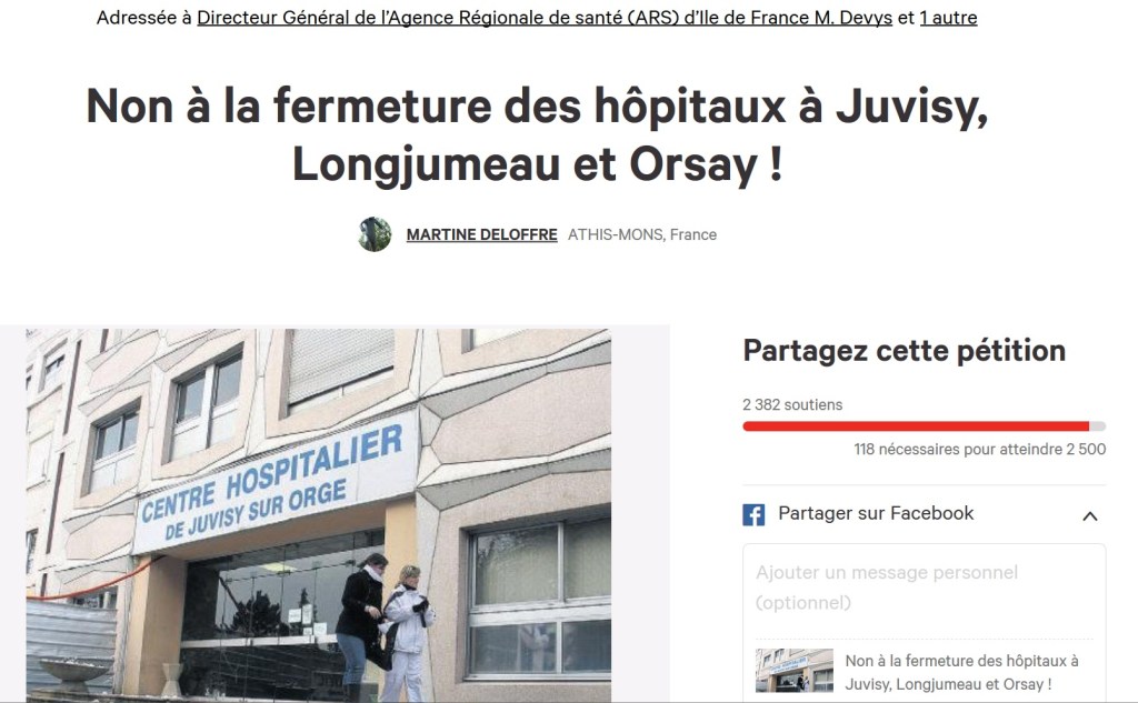 Une pétition pour s&rsquo;opposer à la fermeture des hôpitaux de Juvisy, Longjumeau et&nbsp;Orsay