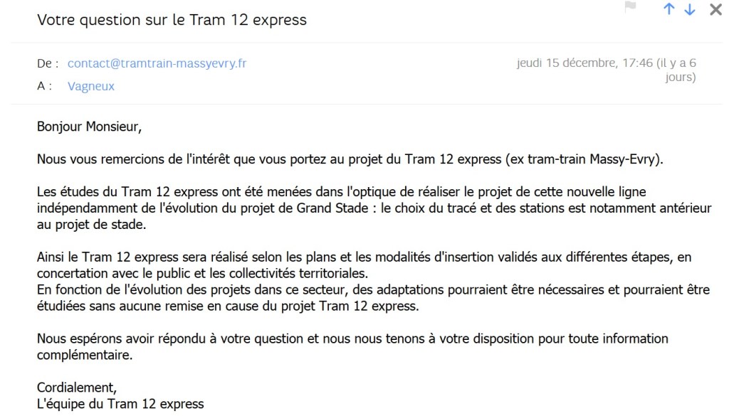 Le tracé du Tram 12 express peut-il être modifié par l&rsquo;annulation du projet du stade de la FFR (Ris-Orangis/Bondoufle)?