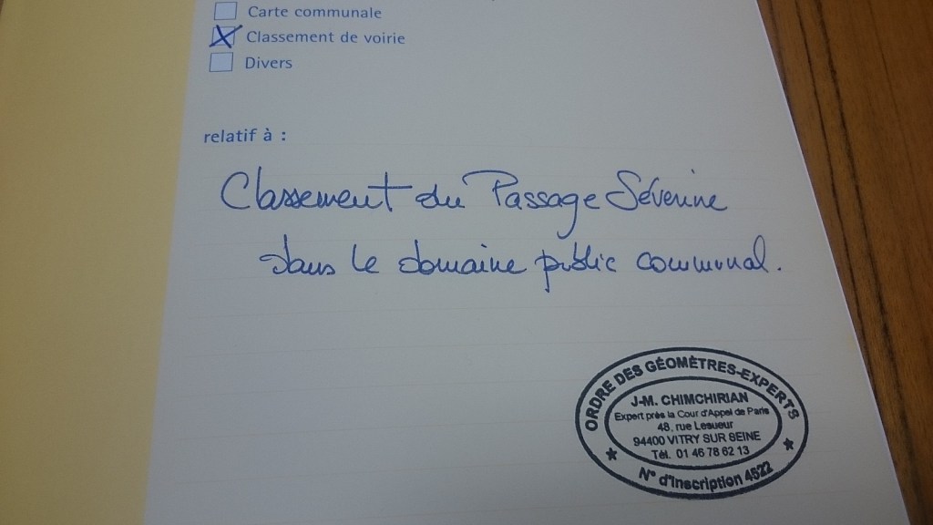 Des premières questions sur le classement du Passage Séverine dans le domaine public&nbsp;communal