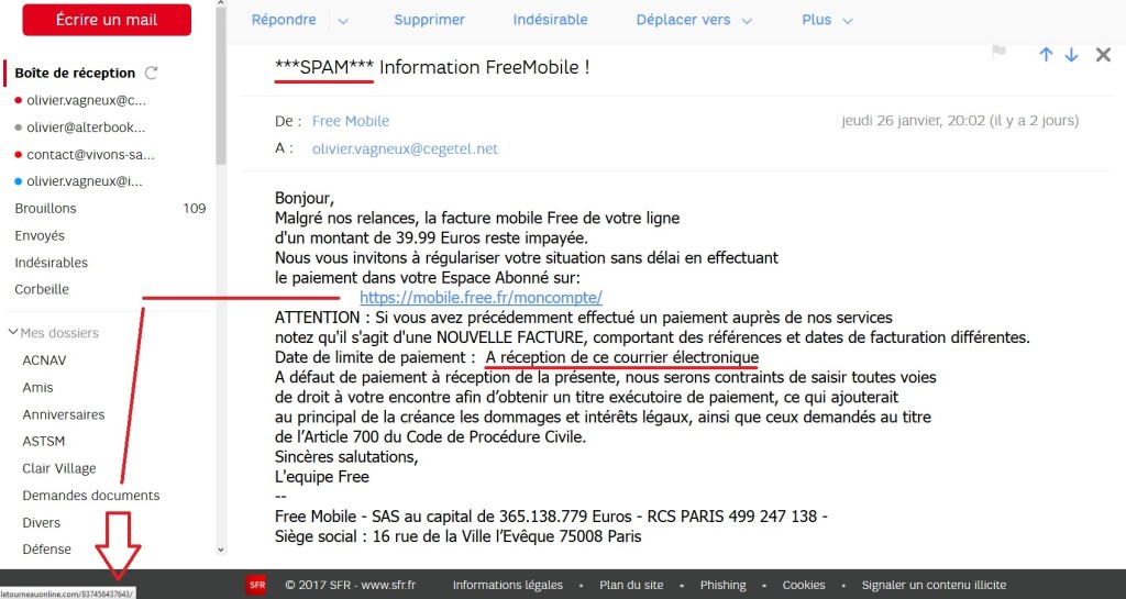 De nouveaux faux mails de facturation Free mobile (Janvier&nbsp;2017)