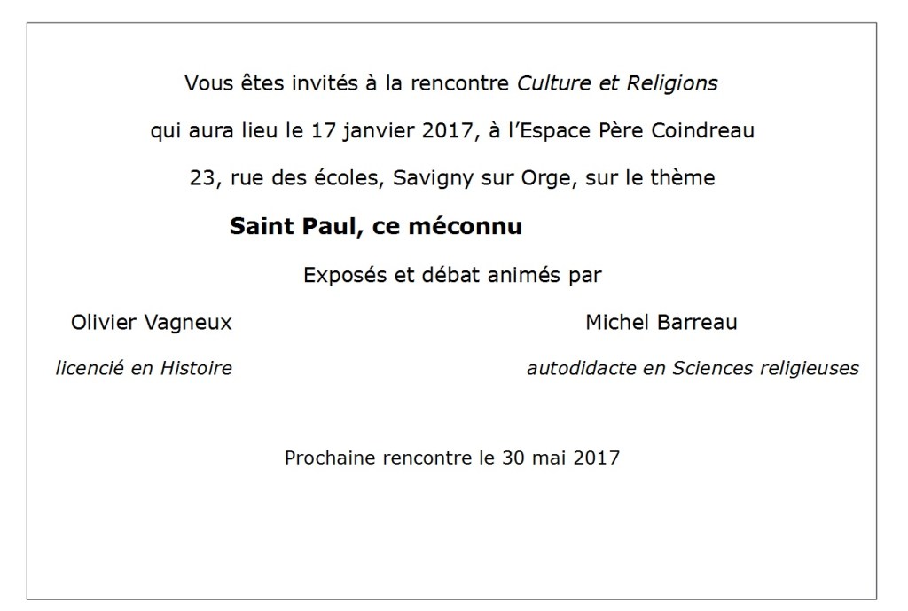 Invitation à une conférence historique que je donne sur Saint&nbsp;Paul