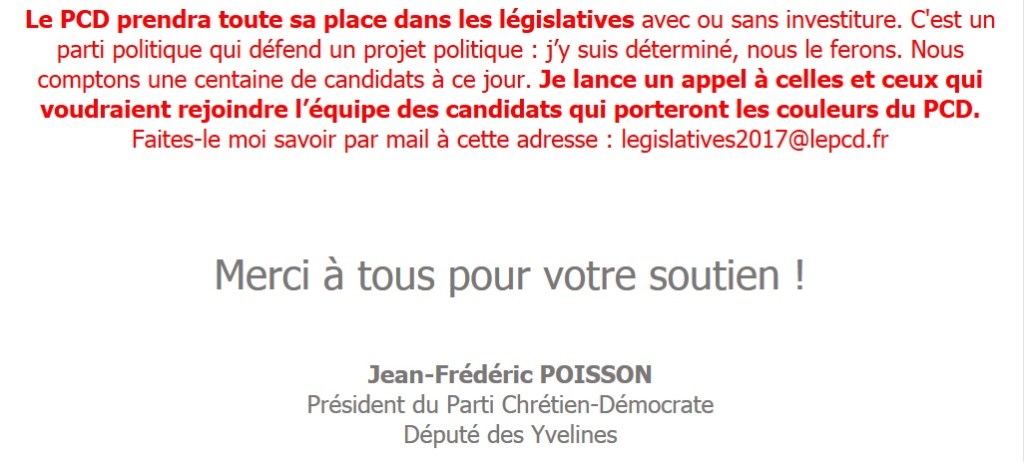 Vos questions : Pourquoi Olivier VAGNEUX ne veut-il pas du soutien du PCD (Parti chrétien démocrate)&nbsp;?