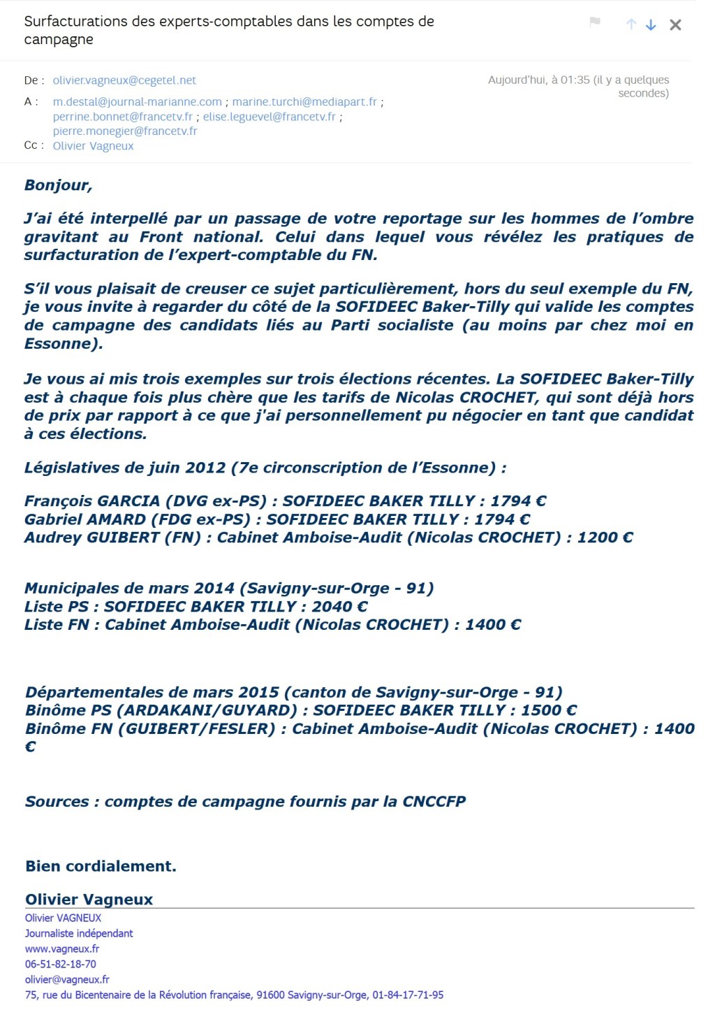 Comptes de campagne PS/FN : la SOFIDEEC Baker-Tilly plus chère que Nicolas CROCHET&nbsp;(Amboise-audit)