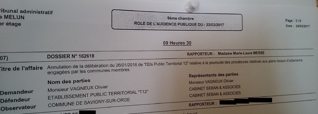 Affaire VAGNEUX c/GOSB : le Tribunal reconnaît un vice de procédure mais pas mon intérêt à&nbsp;agir
