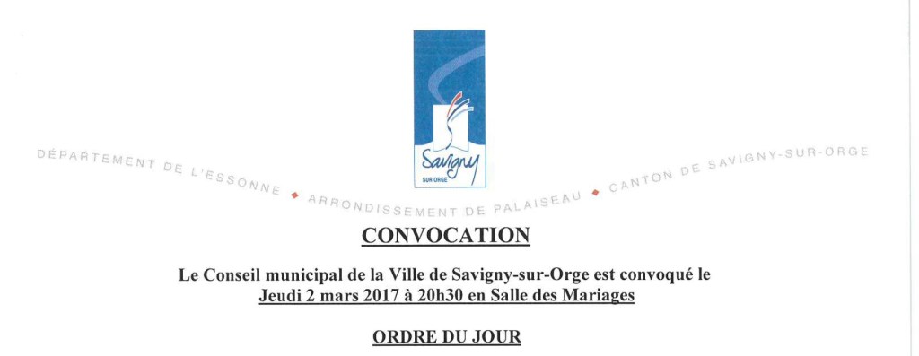 Des enjeux du Conseil municipal de Savigny-sur-Orge du 02 mars&nbsp;2017