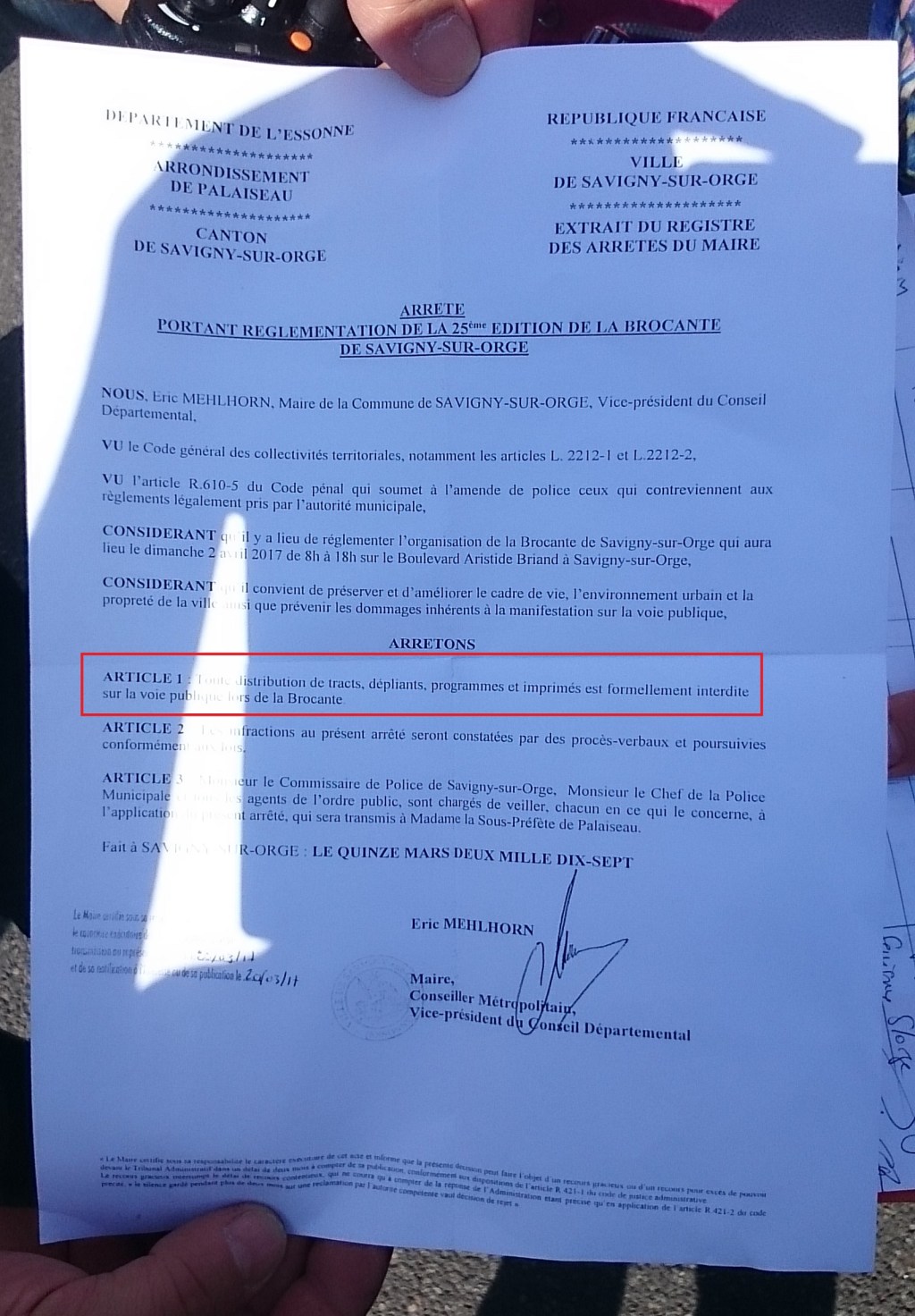 Petite mésaventure vécue à la brocante 2017 de Savigny-sur-Orge