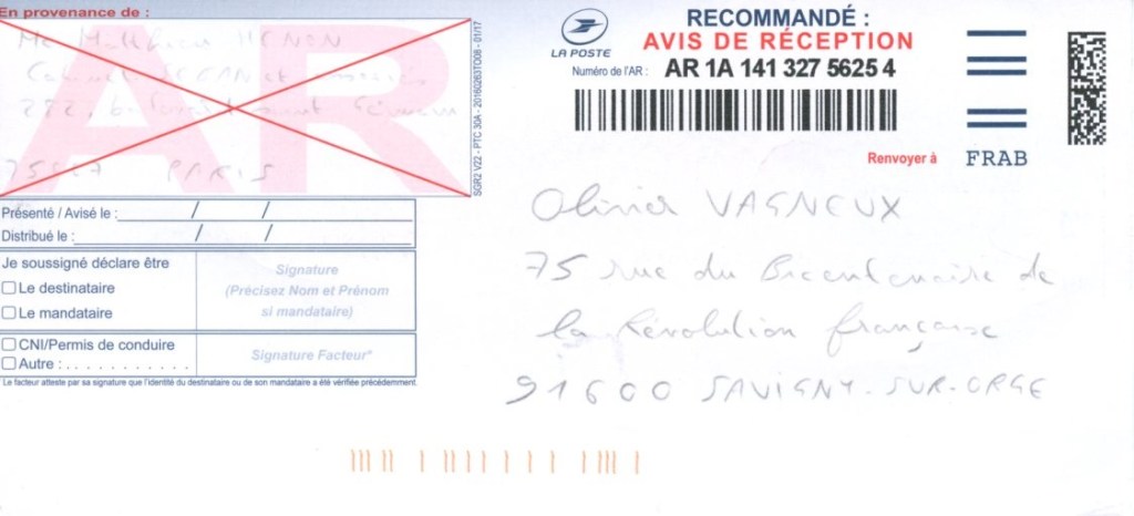 Le cabinet SEBAN et associés n&rsquo;accuse pas réception d&rsquo;une LRAR qu&rsquo;il reçoit&nbsp;!!!