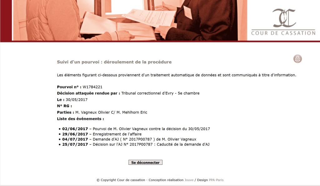Des nouvelles de mon recours en cassation contre Éric&nbsp;MEHLHORN