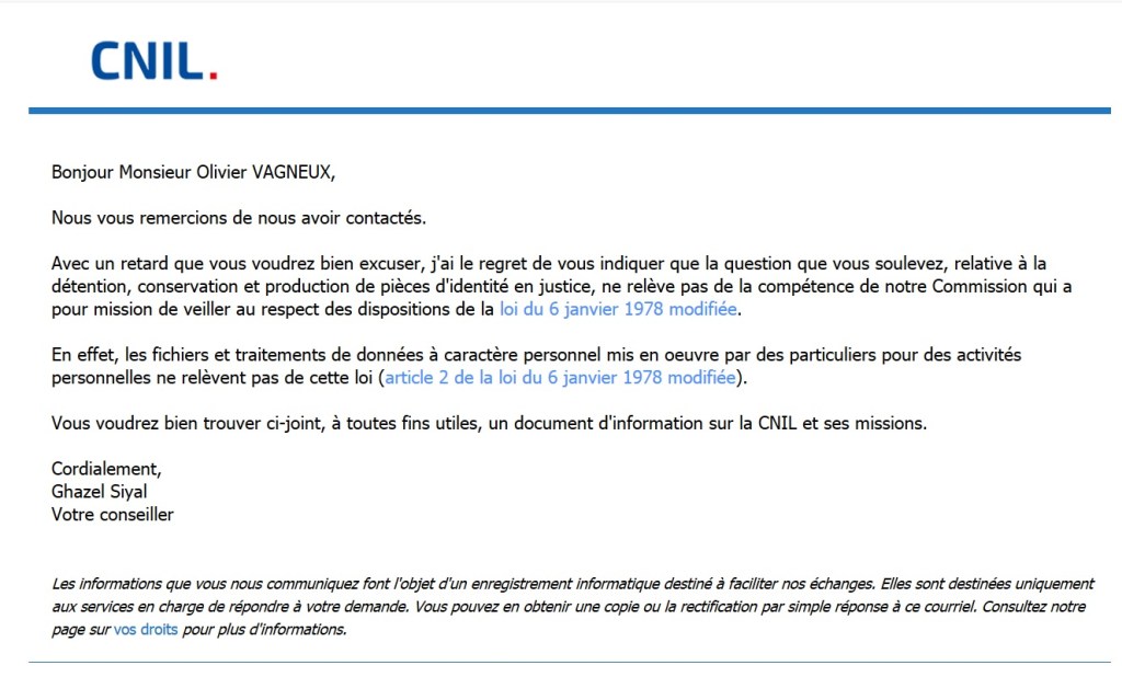 Particuliers : pas de déclaration CNIL pour collecter des attestations CERFA de témoignage&nbsp;(n°11527*02)