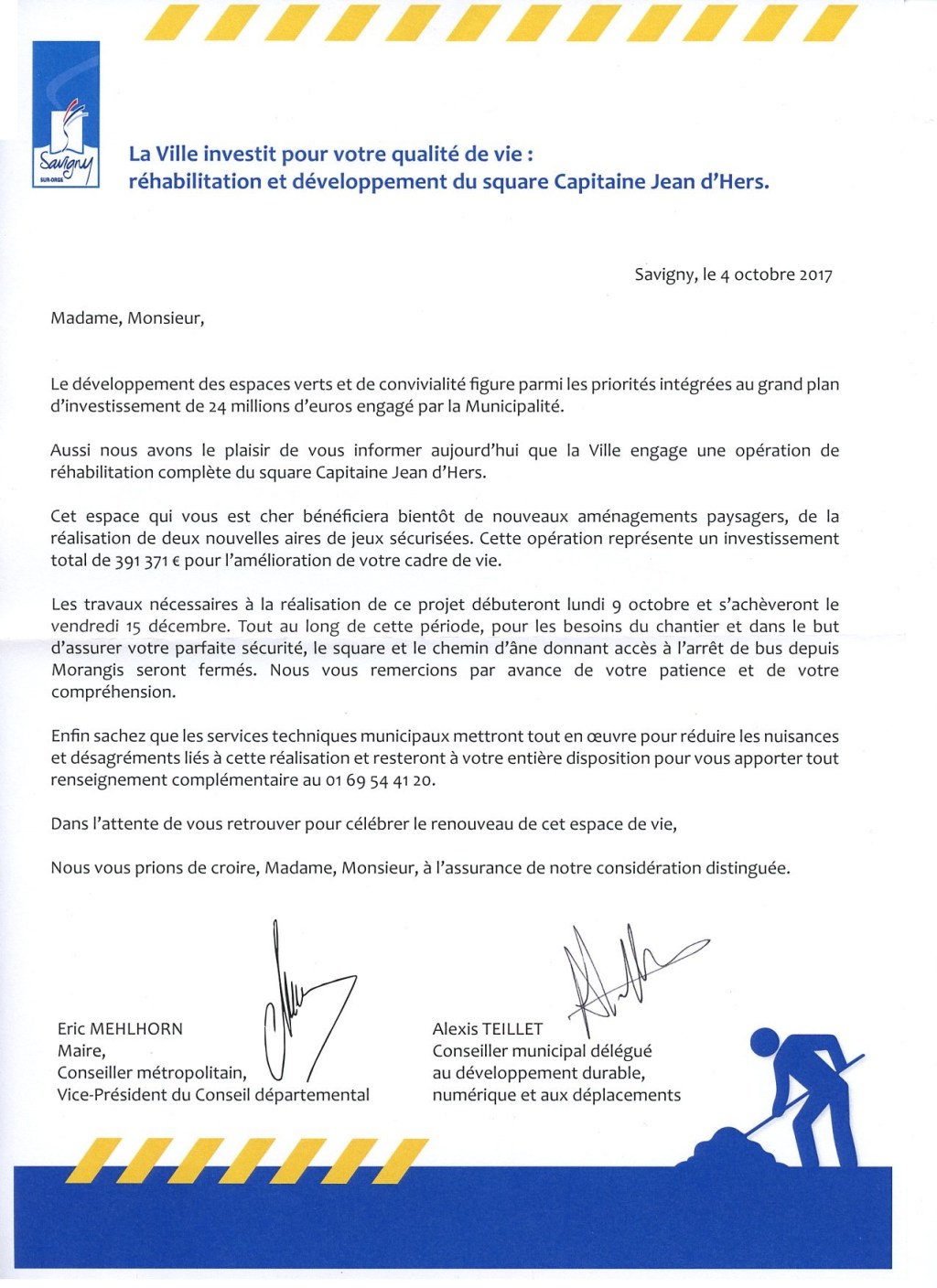 Sur la rénovation du square capitaine Jean D&rsquo;HERS à Savigny-sur-Orge