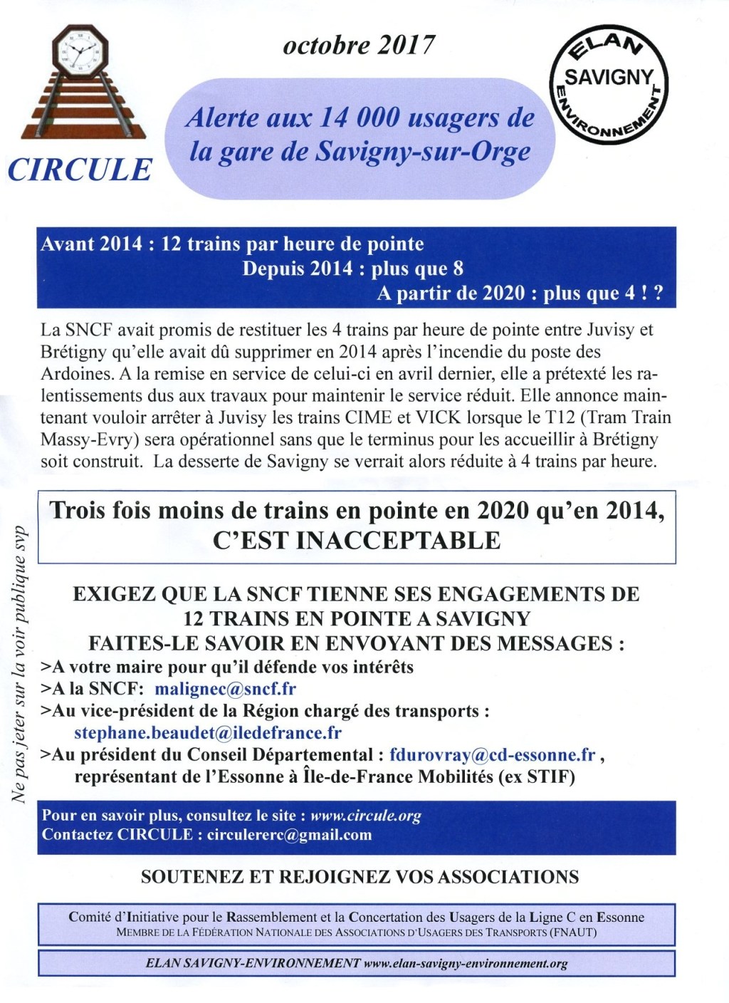 Aujourd&rsquo;hui, je dénonce la courte vue de Circule et d&rsquo;Élan-Savigny-environnement
