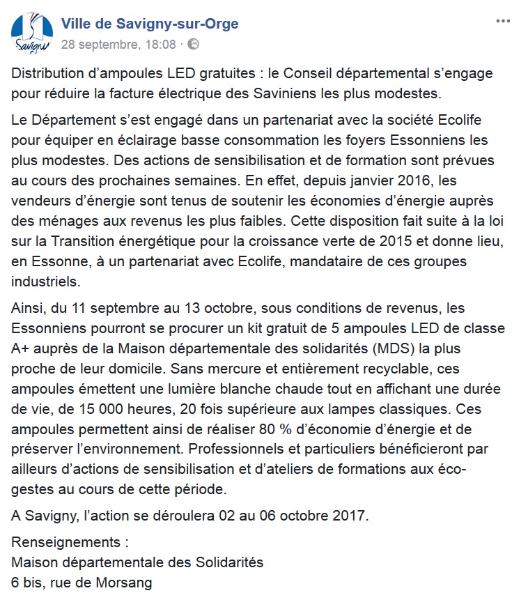 Considérations sur la distributions d&rsquo;ampoules LED gratuites aux plus&nbsp;modestes