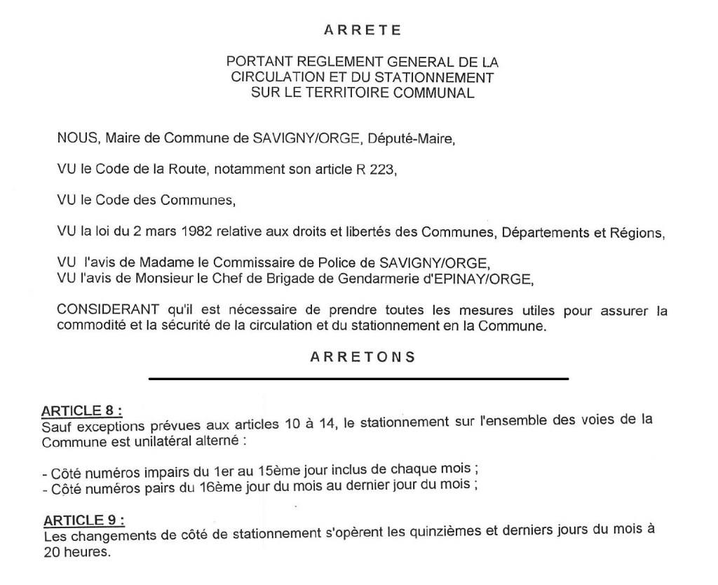 La règle du stationnement alterné à Savigny-sur-Orge