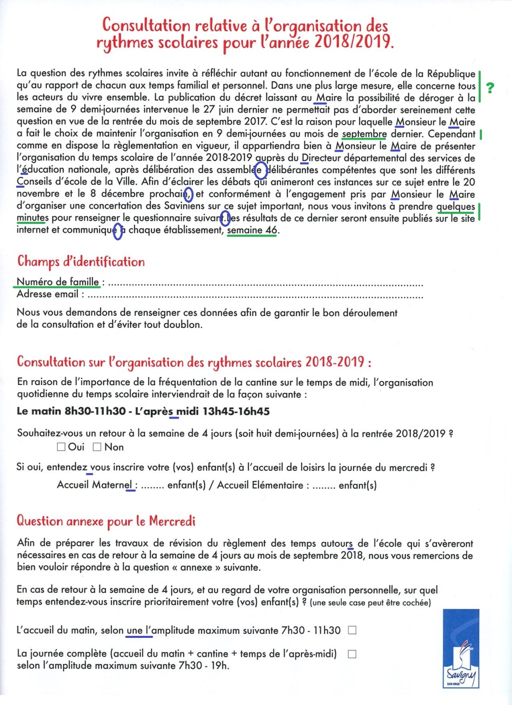 Sur la consultation relative aux rythmes scolaires à Savigny-sur-Orge