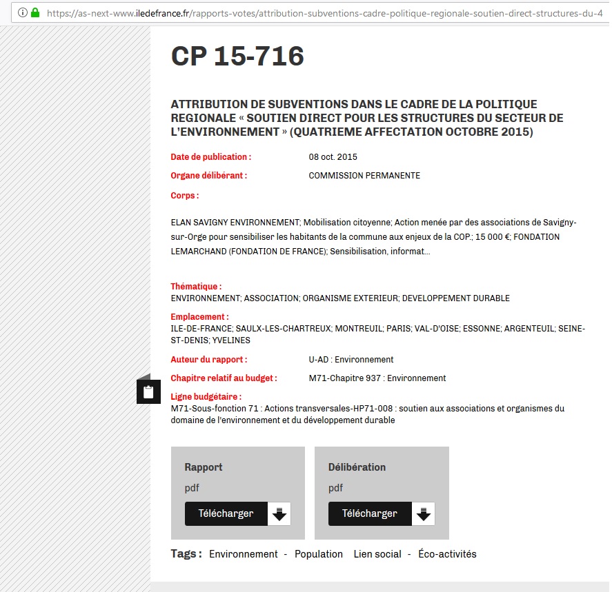 Sur la subvention régionale de 15 000 € perçue par l&rsquo;association Élan-Savigny-environnement