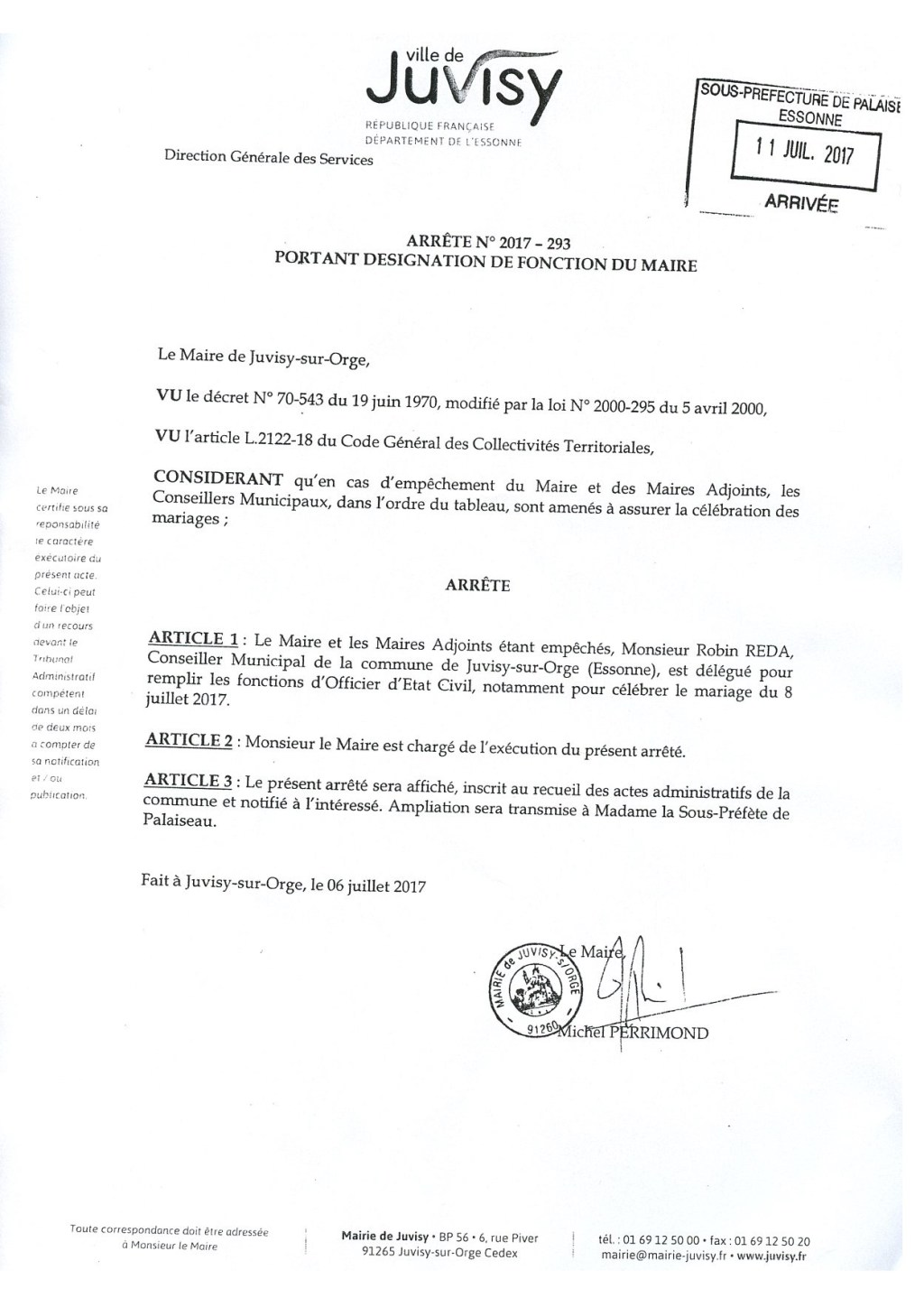 Oui, Robin RÉDA a bien enfreint la Loi en officiant un mariage sans autorisation&nbsp;valable