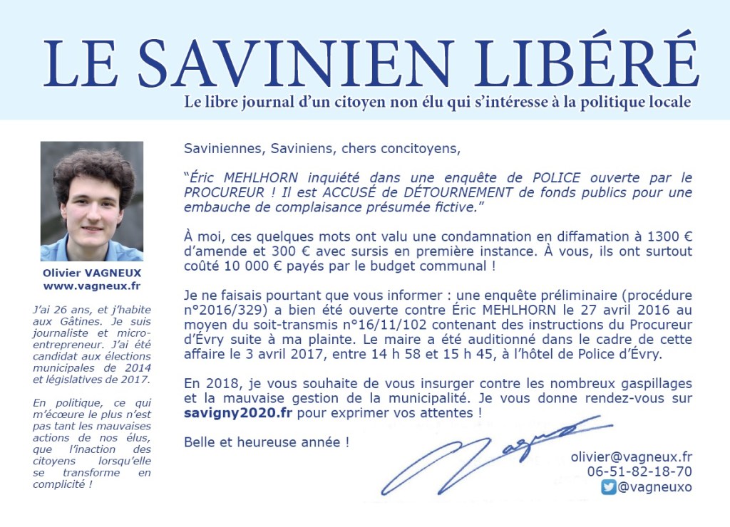 Mes vœux 2018 aux Saviniens sont arrivés&nbsp;!