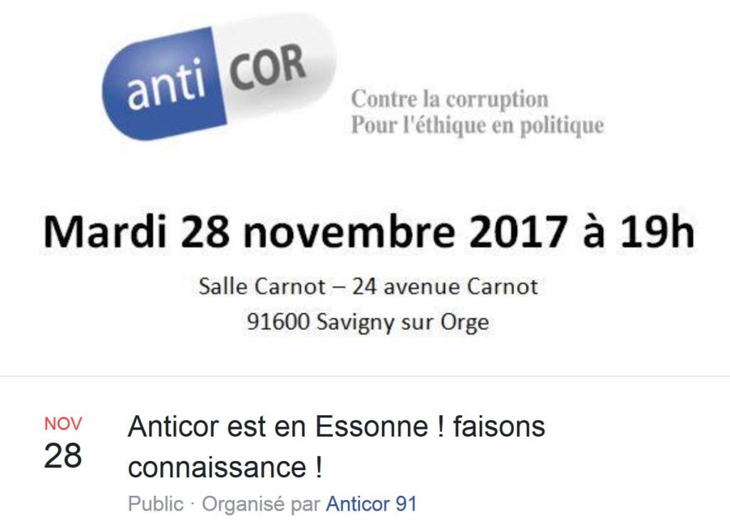 À la réunion de présentation d&rsquo;Anticor Essonne à Savigny-sur-Orge (28 novembre&nbsp;2017)