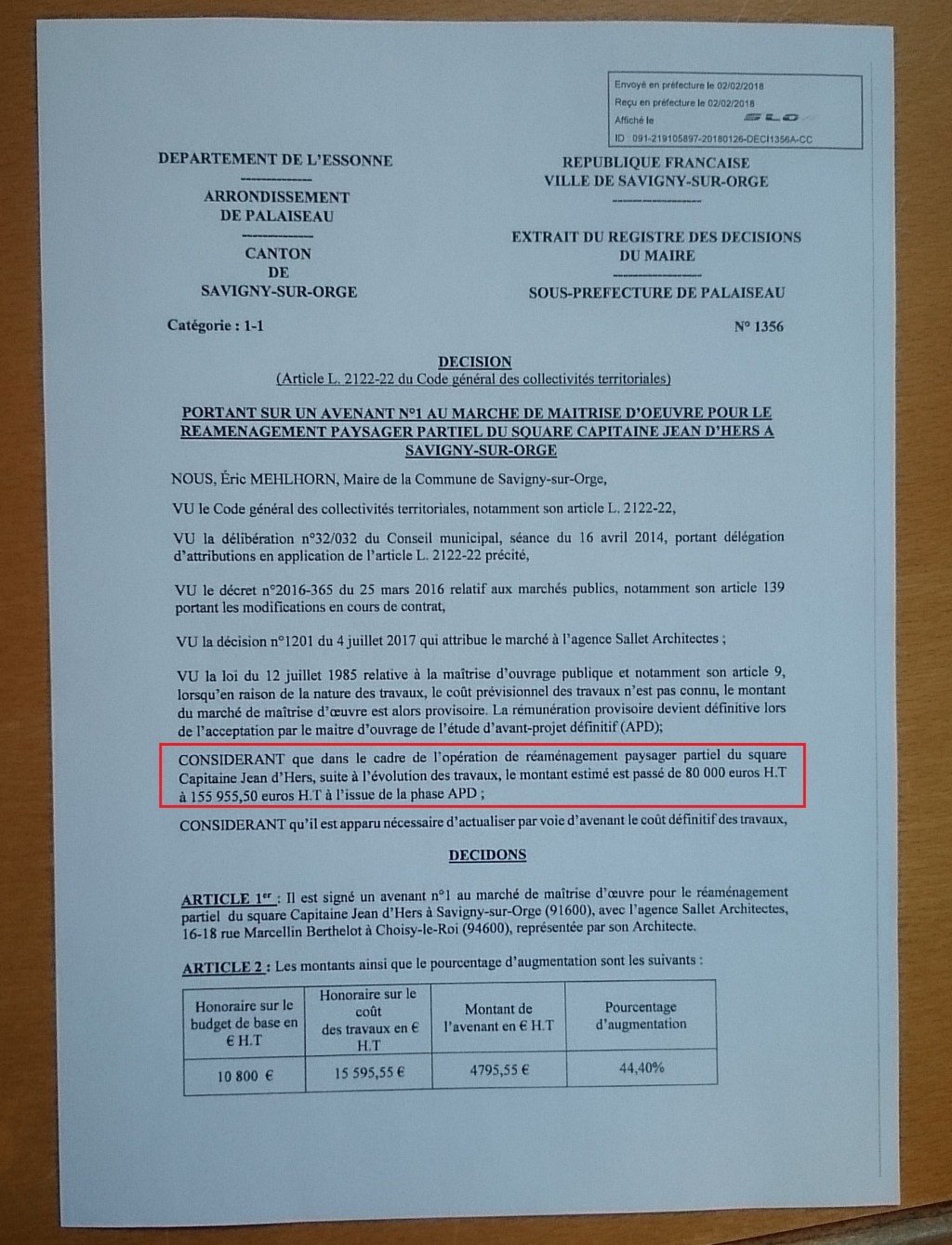 Droit de suite sur les travaux du square Capitaine Jean-D&rsquo;HERS  : à 76 000 euros&nbsp;près…