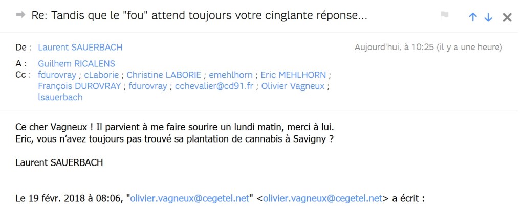Après François DUROVRAY qui me diagnostique &laquo;&nbsp;fou&nbsp;&raquo;, Laurent SAUERBACH me traite de &laquo;&nbsp;drogué&nbsp;&raquo;